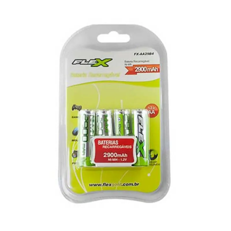 BATERIA / PILHA RECARREGAVEL C/4 UNID. MARCA: FLEX MOD. FX-AA29B4
