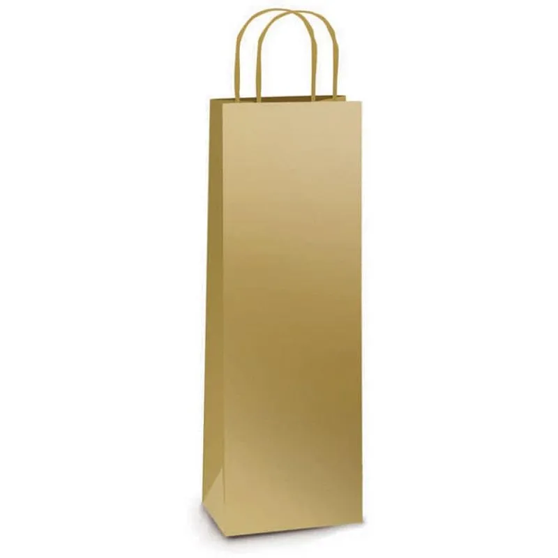 EMBALAGEM PARA GARRAFA 35X13X8CM. SACOLA LAMIN.OURO PCT.C/10 700500066 - PACKPEL