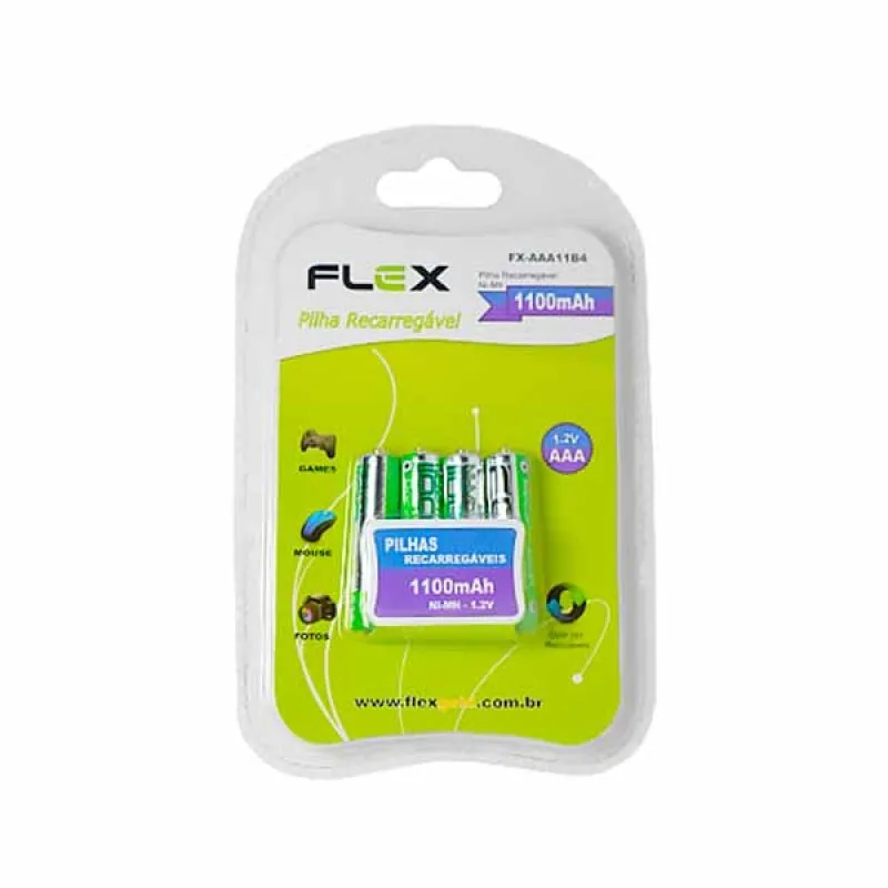 BATERIA/PILHA RECARREGAVEL,C/4 UNID. -MARCA:FLEX -MOD.FX-AAA11B4