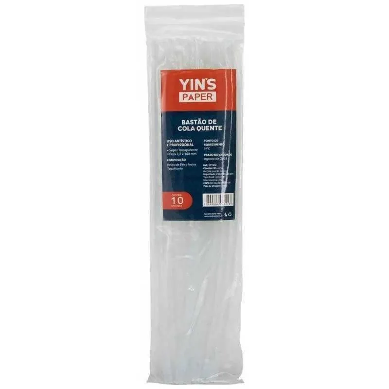 BASTAO DE COLA QUENTE TRANSPARENTE FINO C/ 10 UN  YINS