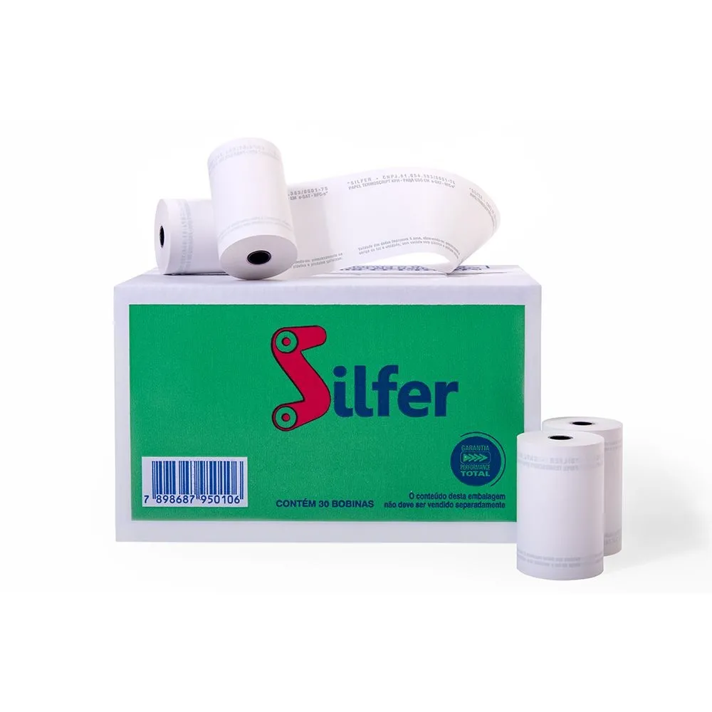 BOBINA TERMICA BRANCO 80X30M CX 30 UN SILFER