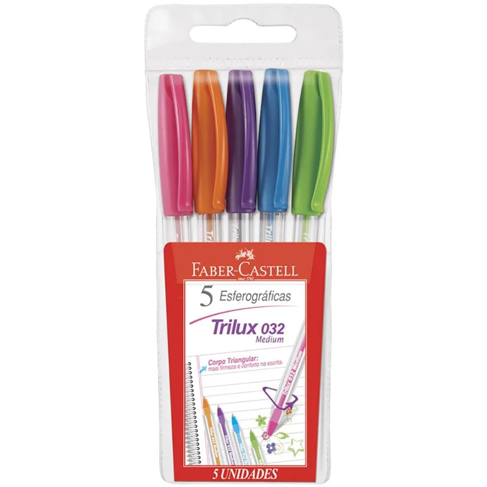 CANETA TRILUX MEDIUM - CARTELA 5 CORES FABER CASTELL